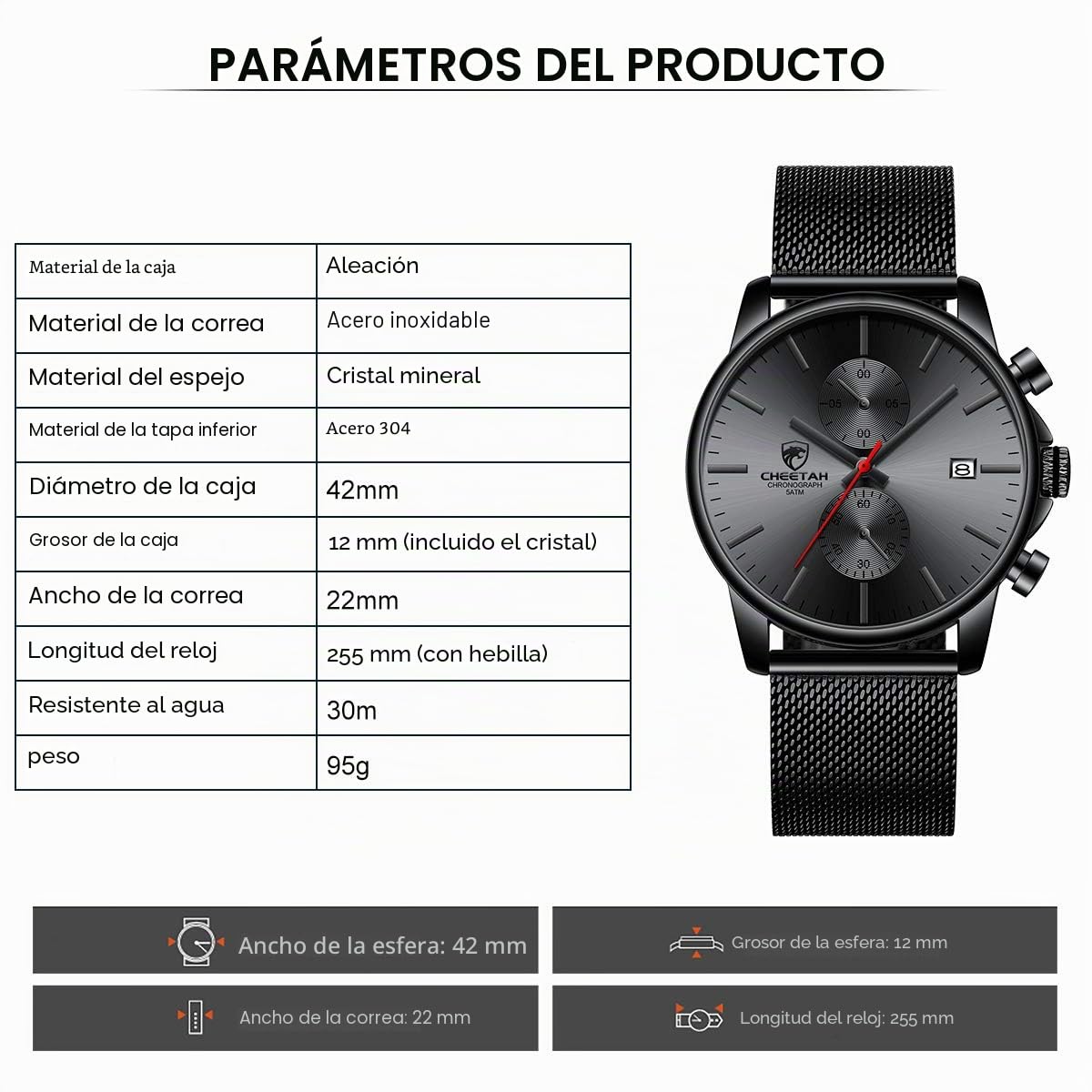 GOLDEN HOUR Reloj de Cuarzo analógico de Malla de Acero Inoxidable a Prueba de Agua con cronógrafo Minimalista de Moda para Hombre con Fecha automática