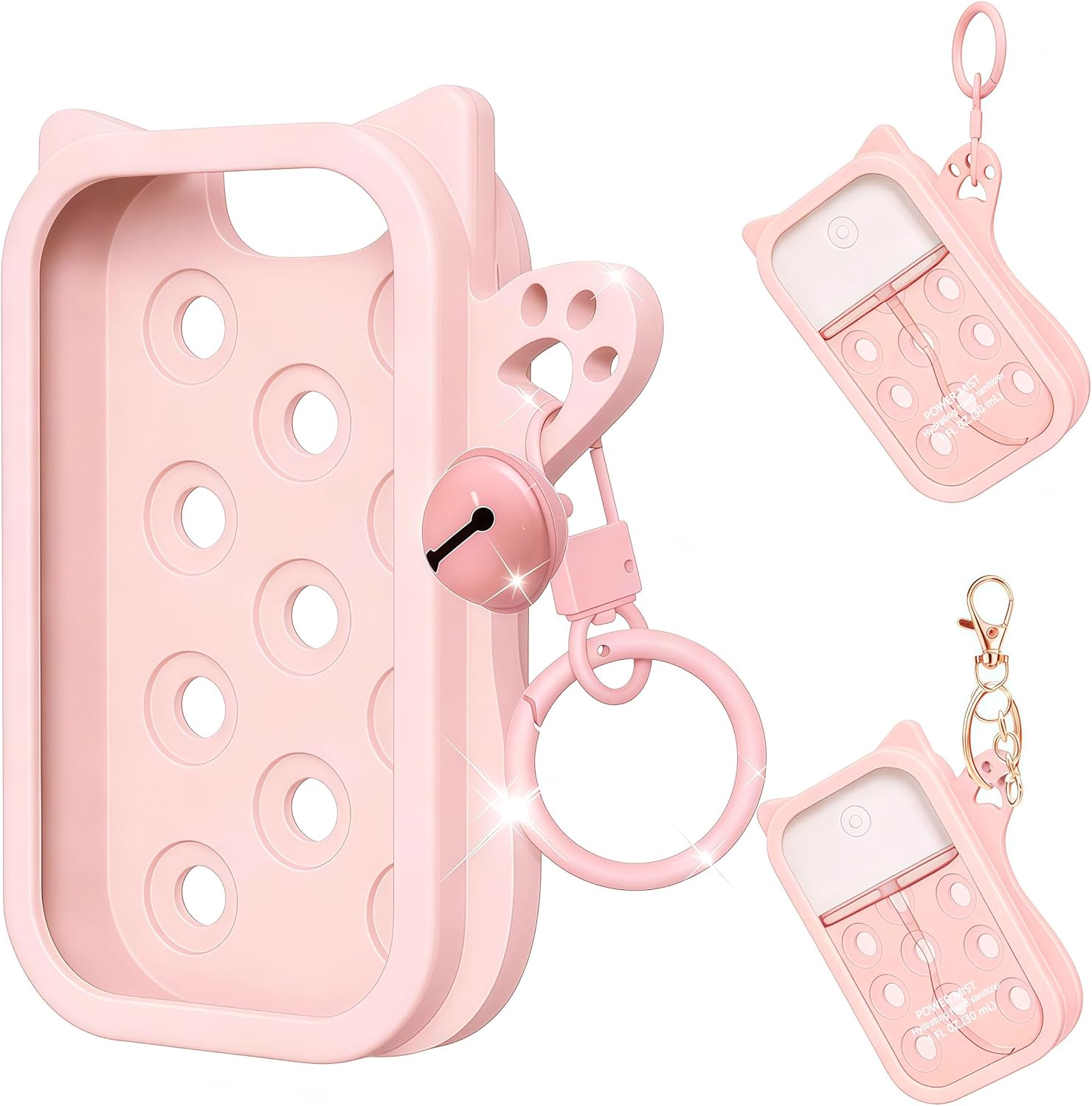 Cat Silicone Case for Touchland Hand Sanitizer Spray, Compatible with Power Mist Glow Mist 1 FL OZ/30ML for Touchland Case with 2 Keychains Cute Bell Portable Travel Accessory