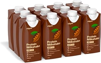 Vilgain Protein Milkshake 12x330 ml Cocoa   12 Pack Creamy Milkshake with No Added Sugar, Low Lactose Ready-to-Drink Drink with Inulin & Stevia, Fitness Drink Chocolate Snack