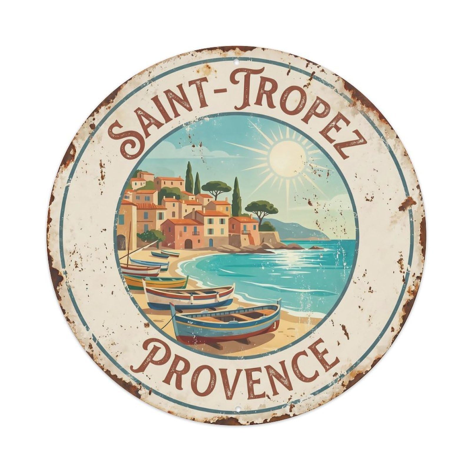 Vintage Travel Tropez Coastal Village Metal Tin Sign