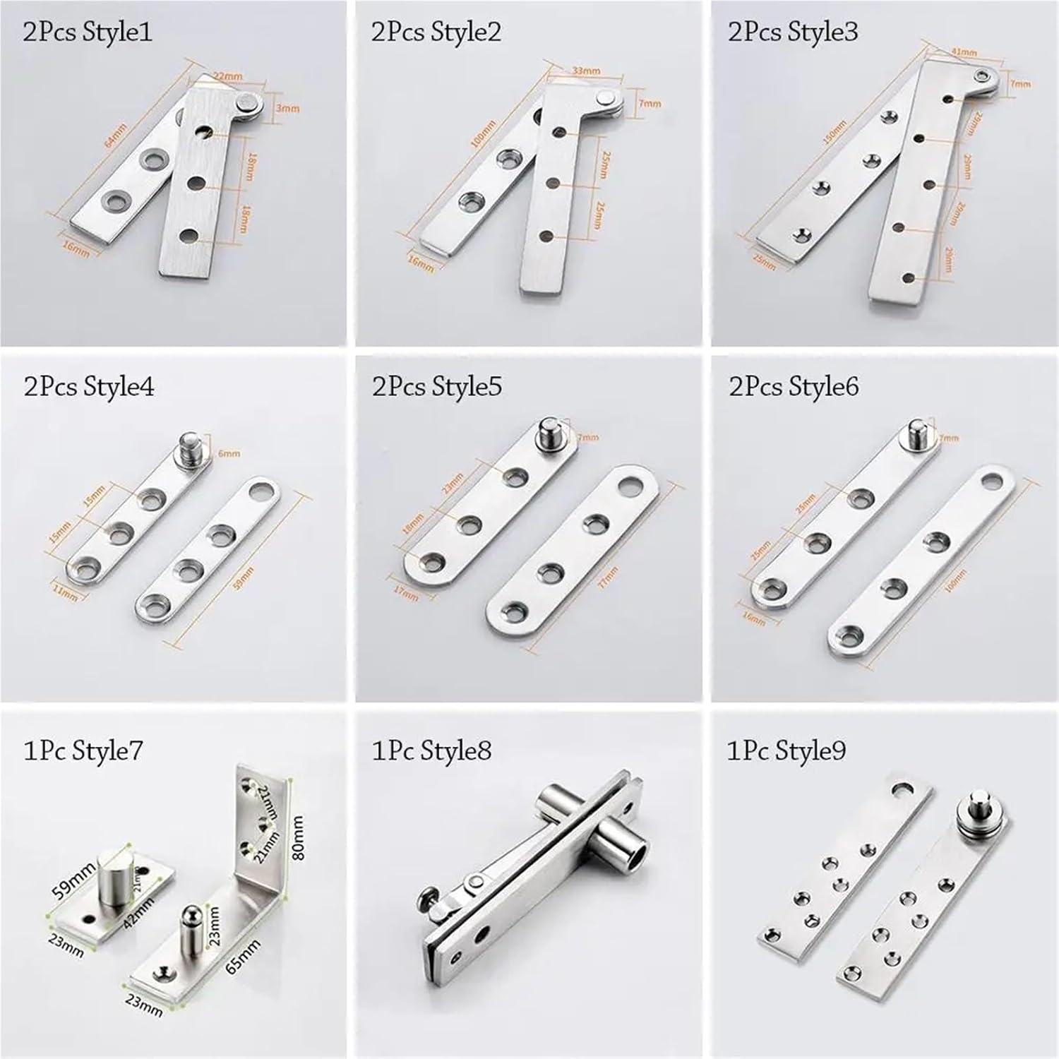 Door Pivot Hinge 64mm-150mm Up and Down Location Shaft 360 Degree Rotation Heavy Duty 1Pcs(1Pc Style7)