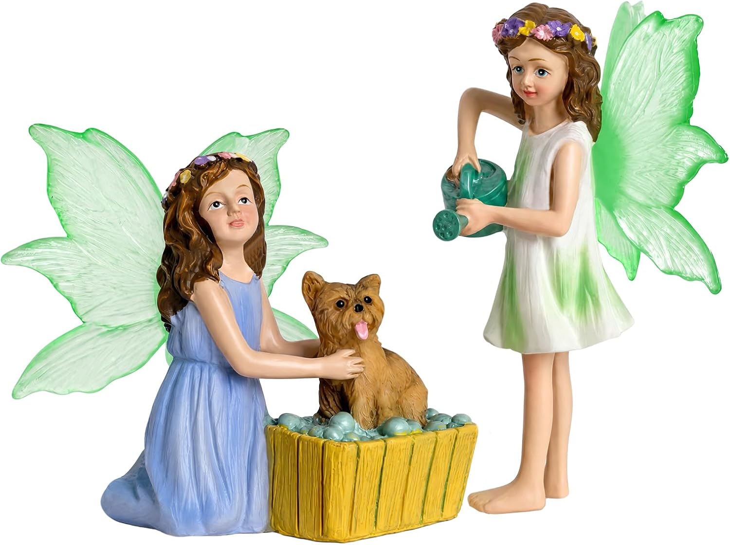 DONABELA Fairy Garden Figurines Set, 2PCS Miniature Dog Bath Statues, Garden Decor Accessories for Outdoor Patio, Yard, Lawn, Succulent Planter, Micro Landscape, Tiny Gift Kit