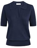 Women Short Sleeve Polo Sweater V Neck Knitted Tops Casual Ribbed Shirt Loose Pullover Sweater
