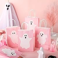 Vista 4 de Honoson 24 bolsas de regalo de Halloween de fantasma, bolsas de papel de regalo de Halloween con asas para suministros de fiesta de dulces