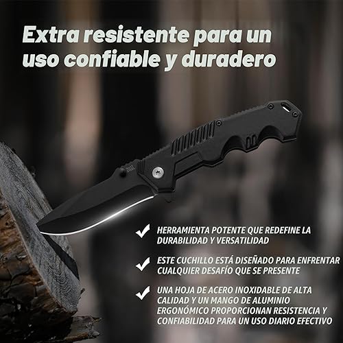Miniatura 2 de Cuchillo plegable de bolsillo con hoja de bloqueo puntual de acero inoxidable y multiherramienta ligera con bloqueo trasero para camping