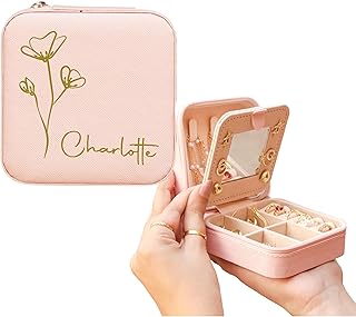 Personalized Jewelry Box for Women – Custom Travel Case for Rings, Earrings, Necklaces – Gift for Bridesmaid, Daughter, Mom, Teacher, Friends, Wedding (Pink)
