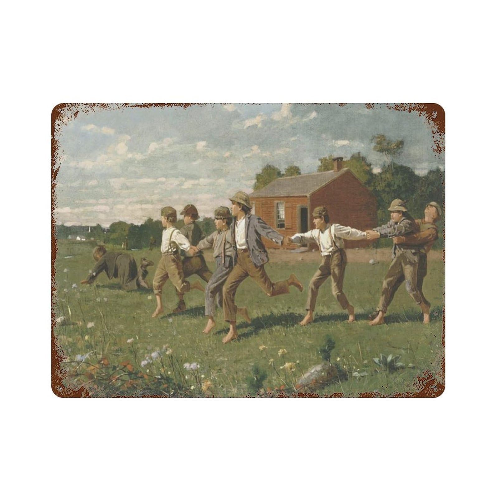 xiaoxiaoshen Children Playing Snap The Whip Vintage Painting Happy Home Able Work Wall Decor Art Metal Tin Poster Modern Home Decor Art Home Bar Shop Decorations Vintage Sign 30x40cm