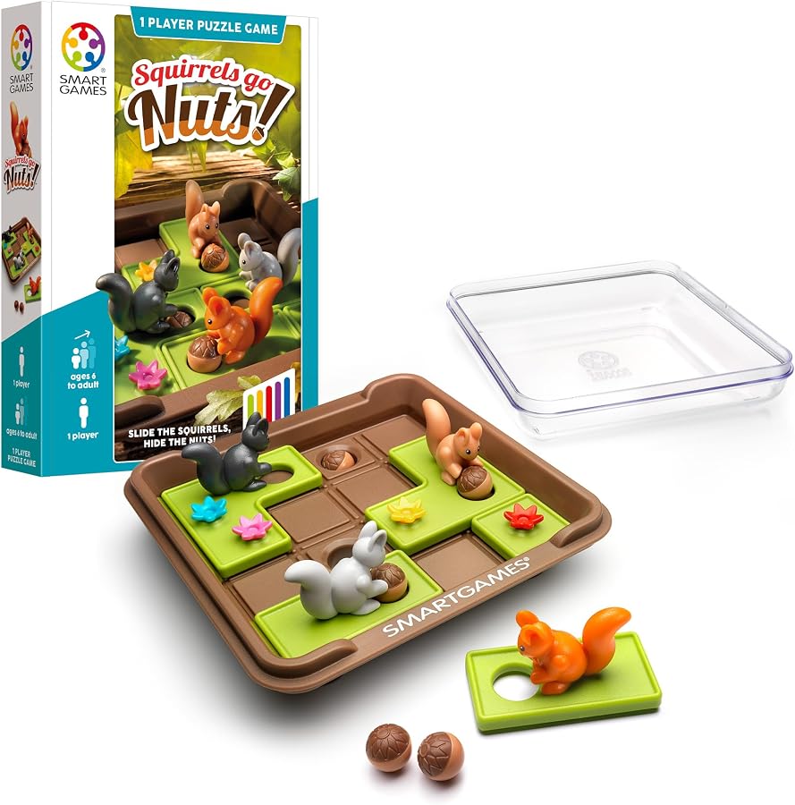SmartGames Squirrels Go Nuts! product and packaging