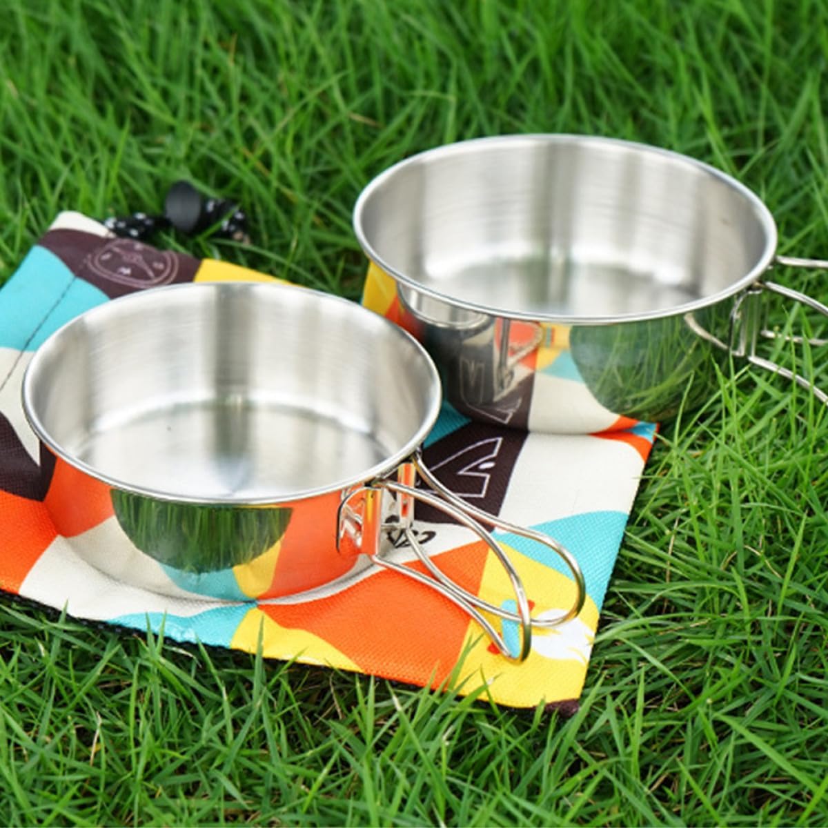 FAVOMOTO Portable 2pcs Folding Mini Bowls Set, 304 Stainless Steel Outdoor Camping Tableware, Lightweight Hiking Bowls for Backpacking and Travel