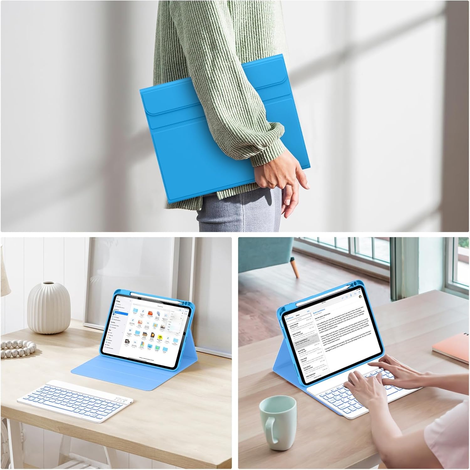 Soke for iPad (A16) 11th/10th Generation Case with Keyboard(2025/2022)-7 Color Backlight Wireless Detachable Folio Keyboard Cover with Built-in Pencil Holder for iPad 11/10.9 inch, Sky Blue - Image 5