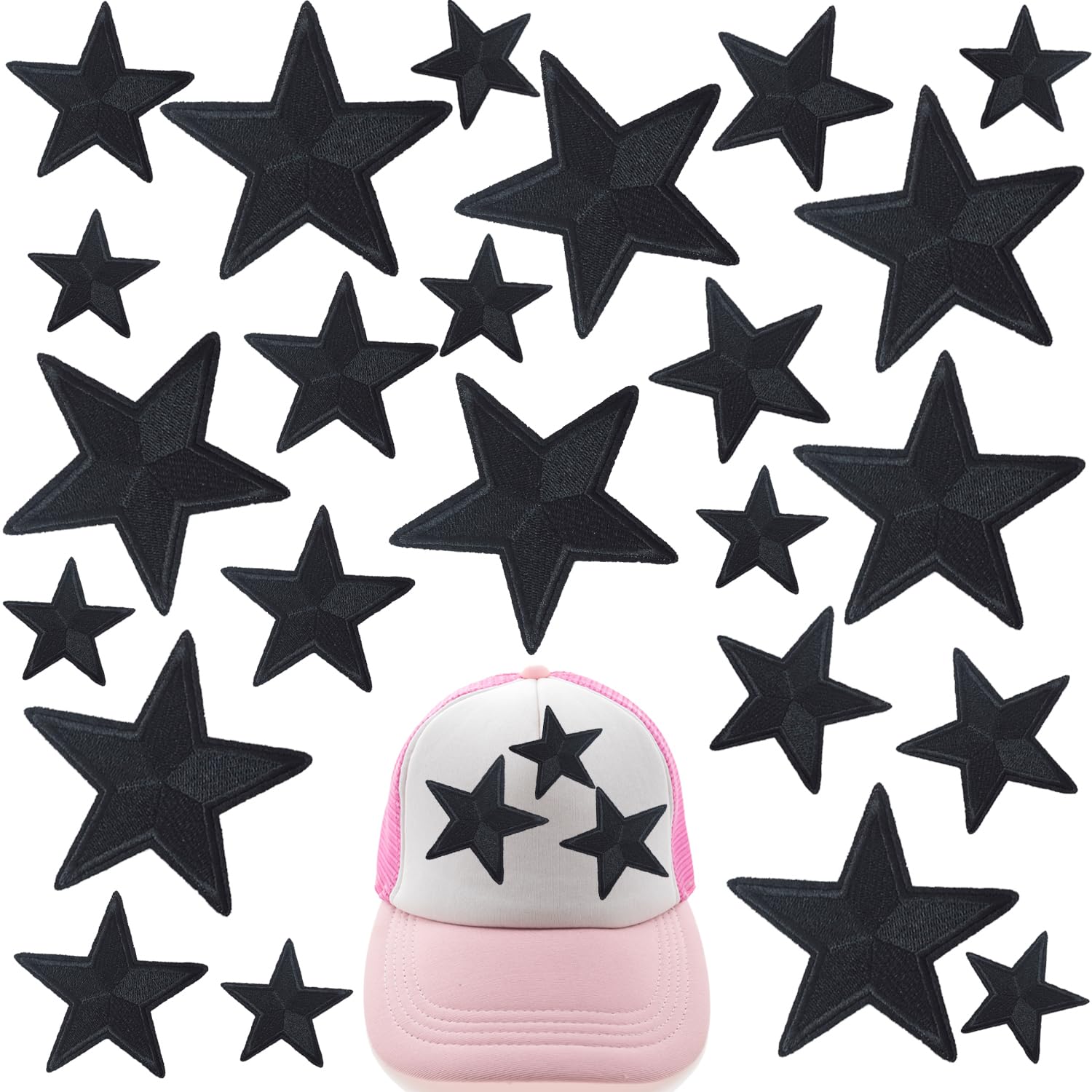 TACVEL 24 Pieces Star Iron on Patches Embroidered Sew on Iron on Patches for Clothes Dress Hat Jeans DIY Accessories (Black)