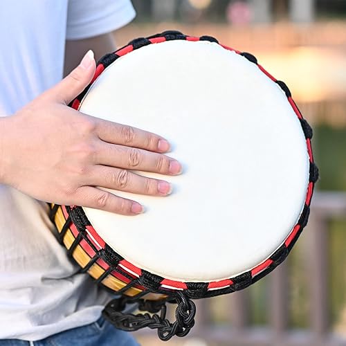 Miniatura 28 de LIEKE Djembe - Tambor africano de 10 x 20 pulgadas, cabeza de cabra caoba, pintado a mano, patrón pintado a mano, para adultos principiantes (azul)
