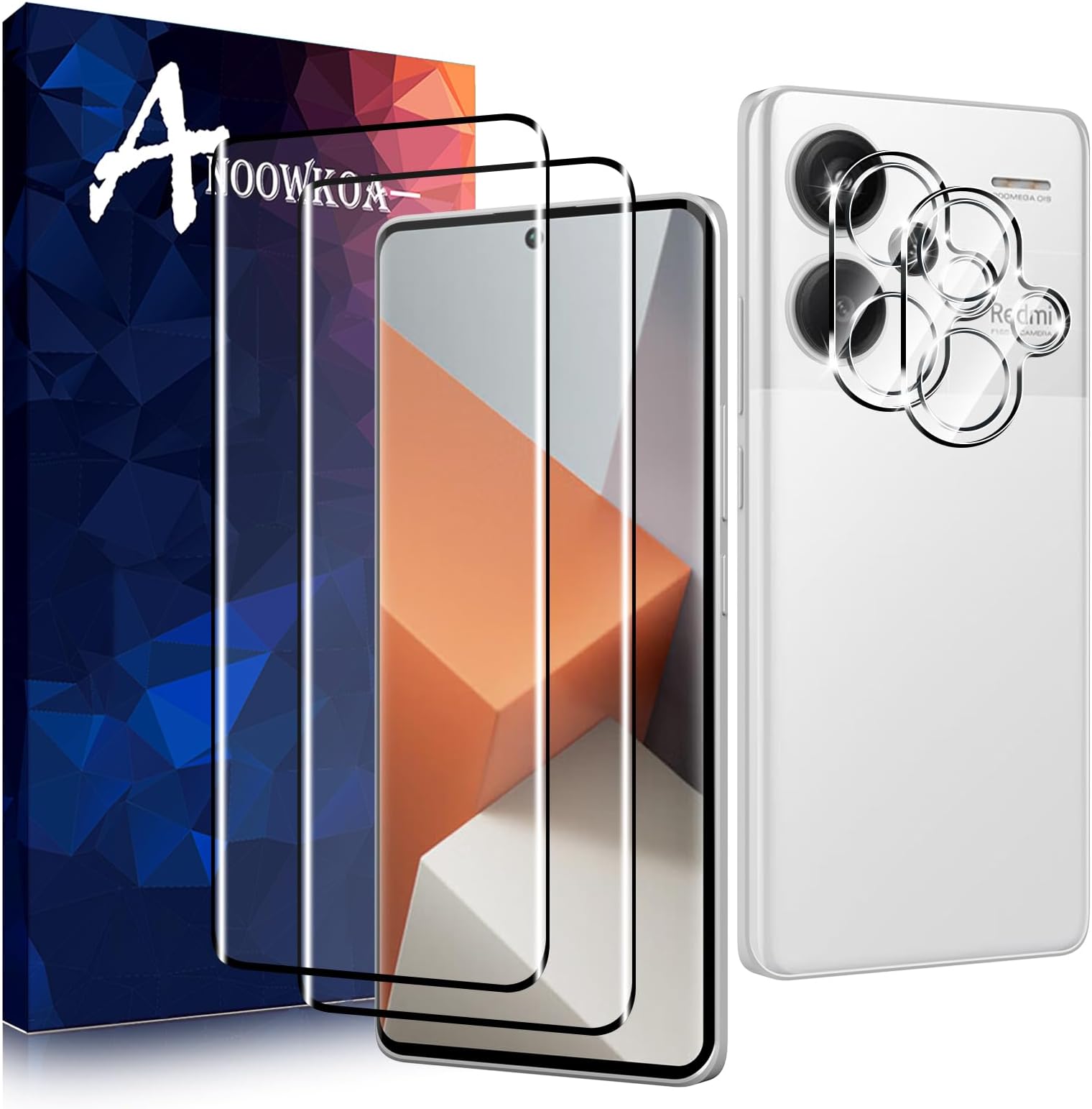 [2+2 pack] for Redmi Note 13 Pro+ 5G/Note 13 Pro plus 5G 3D Tempered Glass Screen protector and camera lens protector.9H hardness.full.coverage super wear-resistant.anti-fingerprint.high-definition cell phone sticker film