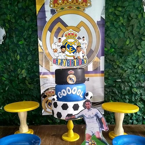 Miniatura 4 de Decoraciones de cumpleaños del Real Madrid CF, suministros de fiesta temática de fútbol con pancarta de feliz cumpleaños, decoración de pasteles,
