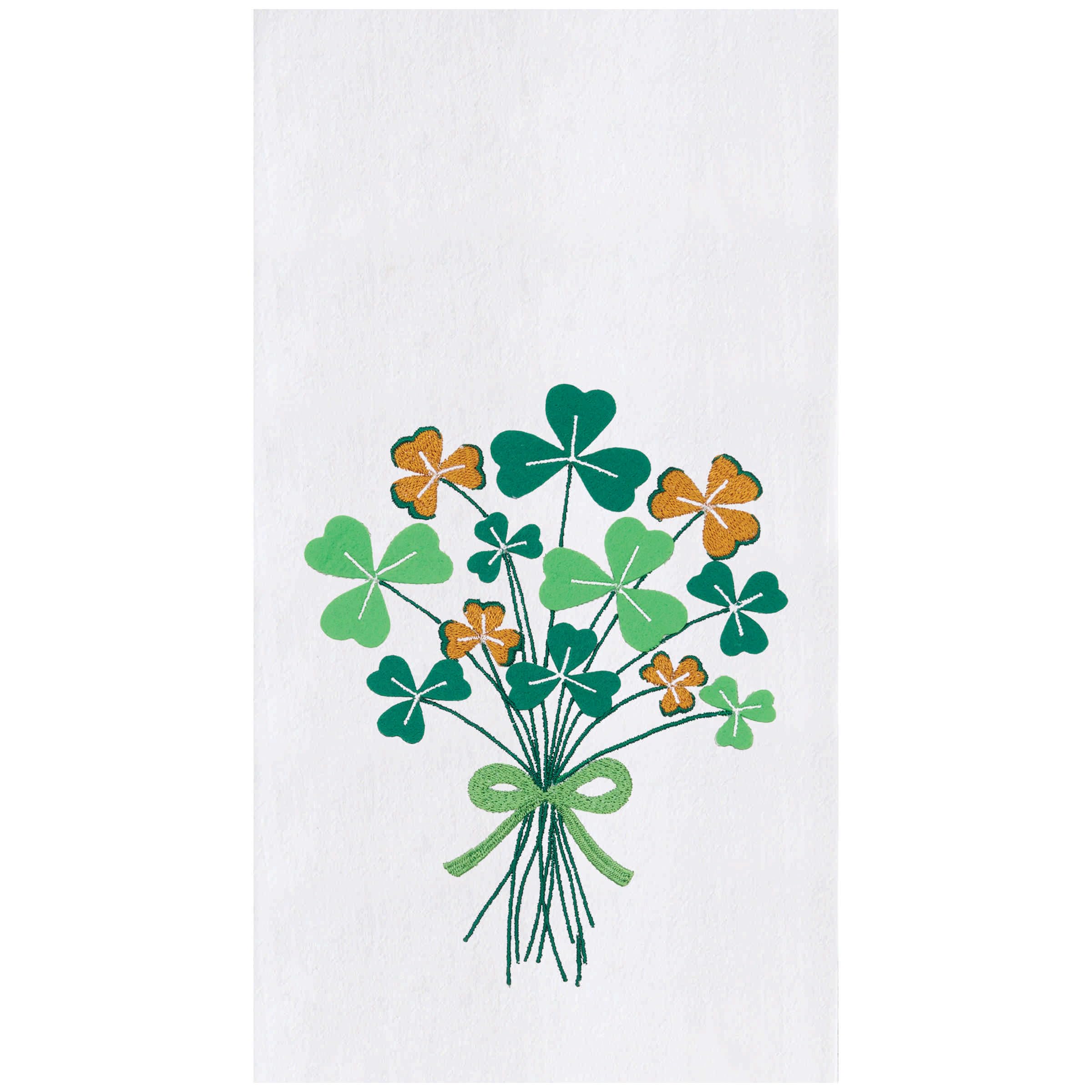 C&F Home St. Patrick's Day Shamrock Bouquet Flour Sack Cotton Kitchen Dishtowel St Pattys Day Irish Ireland Clovers Home Drying Dish Hand Towel Decor Decoration Green