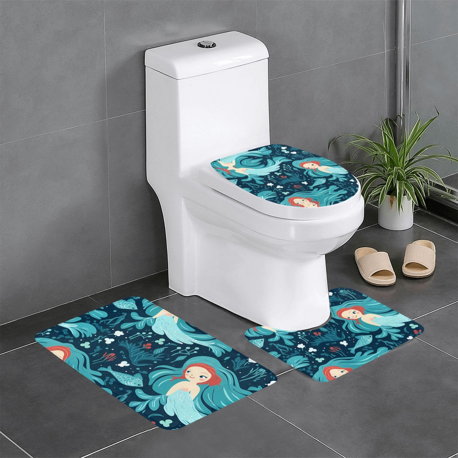 Tapis de salle de bain anti-glisse motif sirène pour sol humide et WC