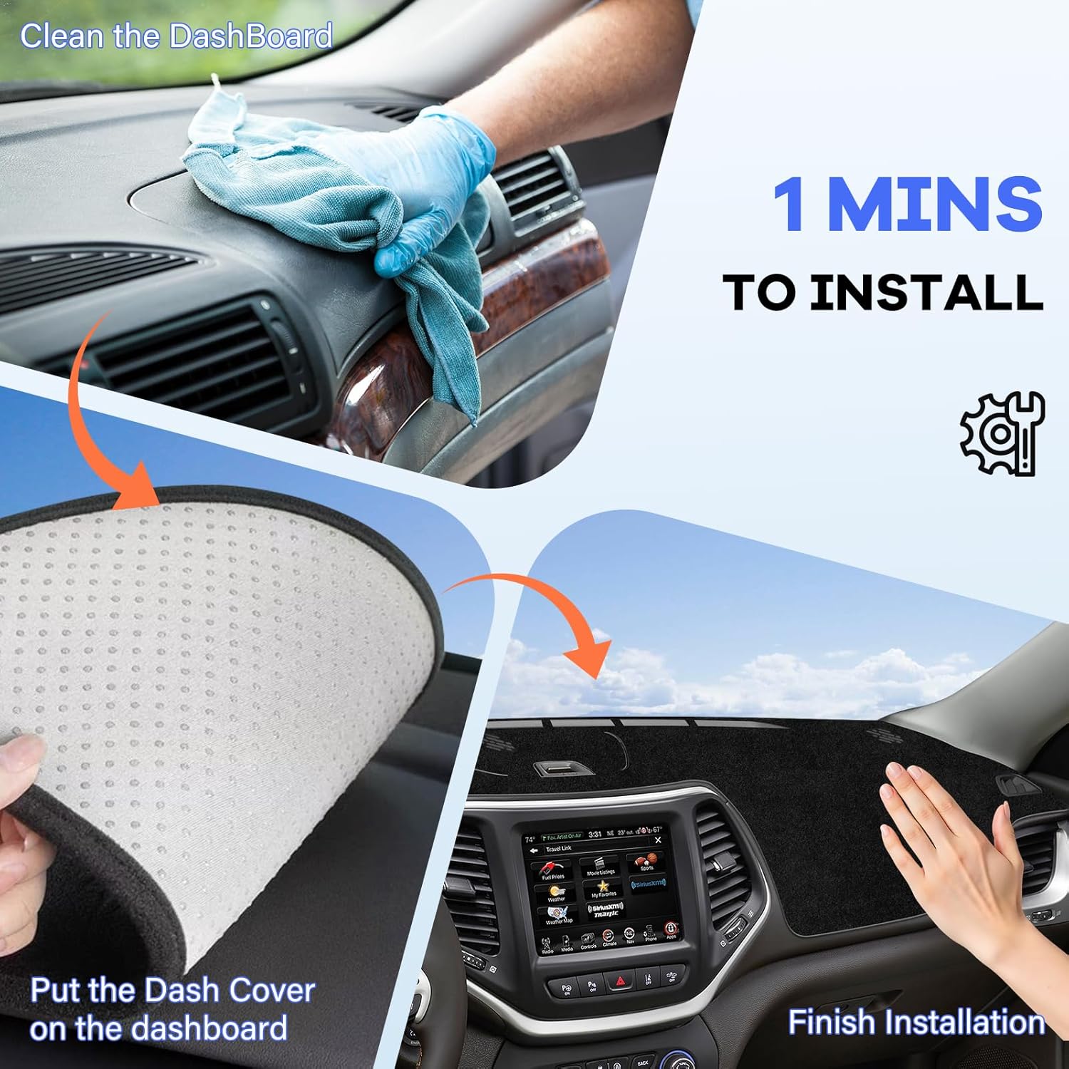 Car Dash Cover Compatible with 2014-2023 Jeep Cherokee Non-Slip Center Console Dashboard Cover Interior Accessories Dash Mat Sunshade Glare UV Rays Protector - Black(Not Fit Grand Cherokee)
