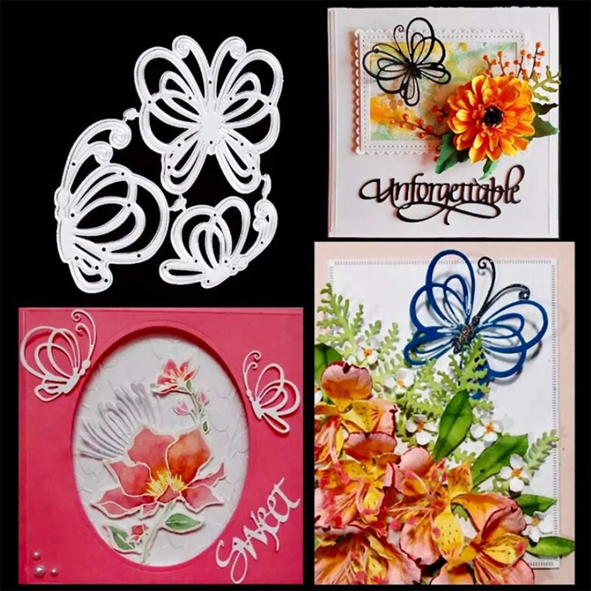 Butterfly Die-Cuts for Card Making & Scrapbooking - 3 Metal Butterflies Cutting Dies, Die Cuts Butterfly Stencil Template Mould for DIY Crafts Scrapbook Album Paper Card Embossing