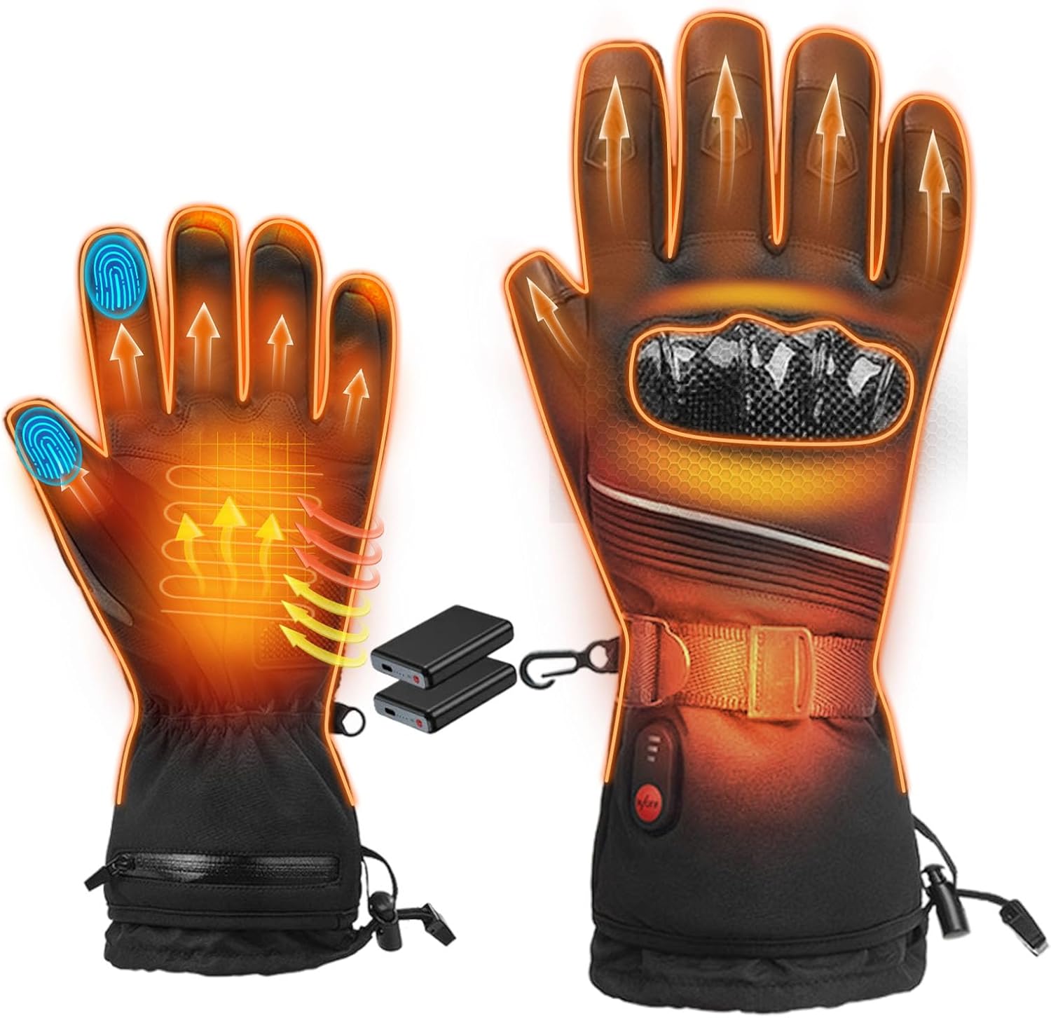 Heated Motorcycle Gloves for Men Women, 5V 5000mAh Rechargeable Battery, Upgraded Waterproof Windproof Non-Slip & Touchscreen Compatible, for Motorcycle Riding, Skiing, Hiking, Fishing, Hunting