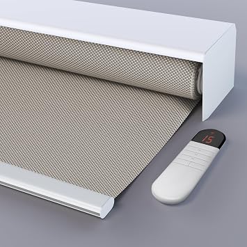 Smart Blinds Automatic Solar Shades Customize Width 21-90 Inch Remote Control Roller Blinds for Windows Motorized Window Shades Electric Blinds Compatible with Alexa Google Fine Grain Beige