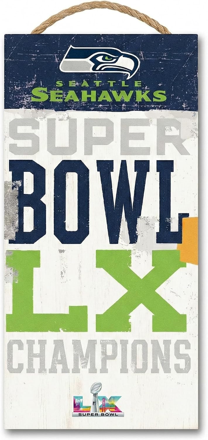Fan Creations NFL Seattle Seahawks Super Bowl LX Champions Sign - 12" Round MDF Wood Wall Decor - Official 2026 Championship Commemorative Plaque for Man Cave, Office, Home