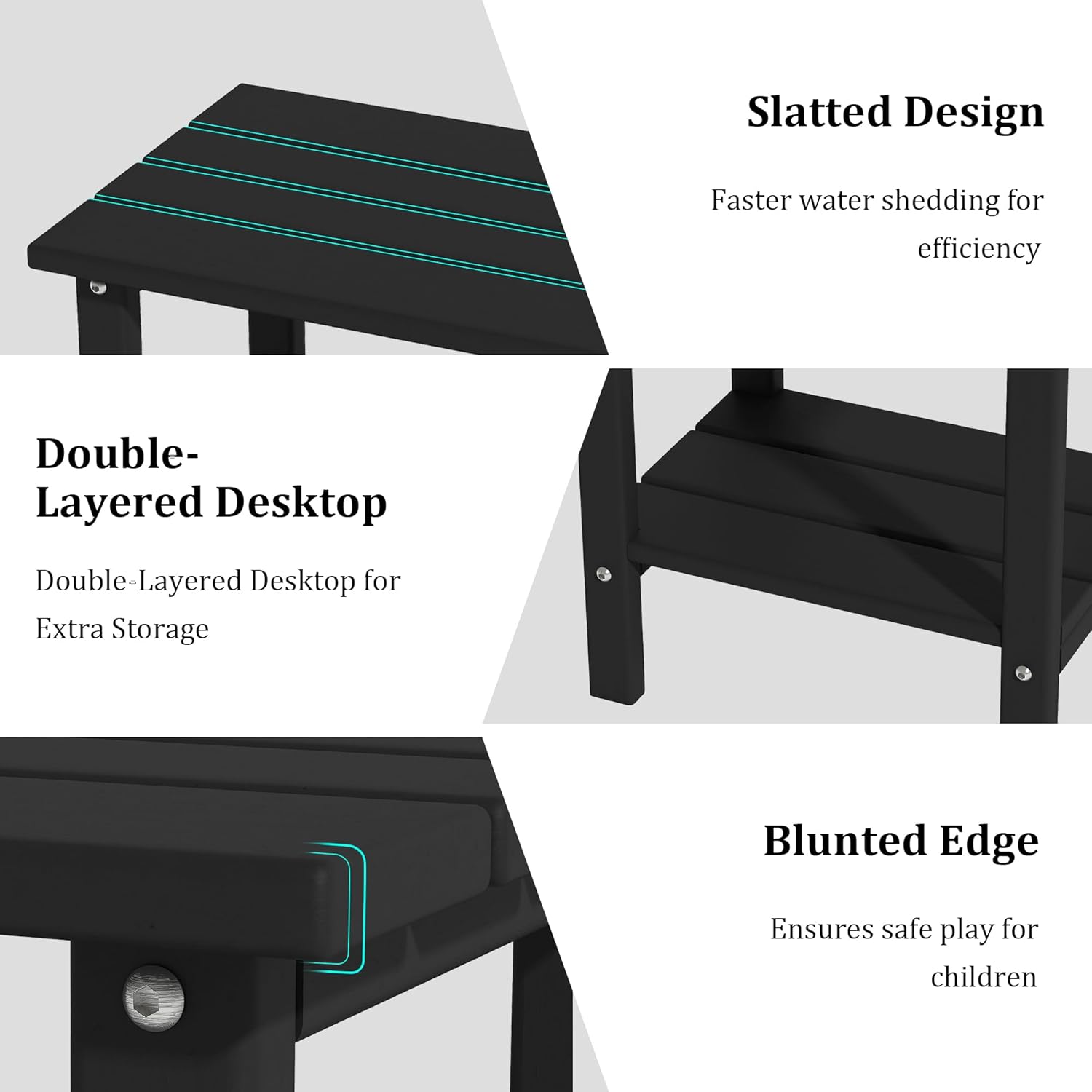 HDPE Outdoor Side Table, Small Patio Table, Weather Resistant Adirondack End Table for Outside, Balcony, Deck, Poolside, Black
