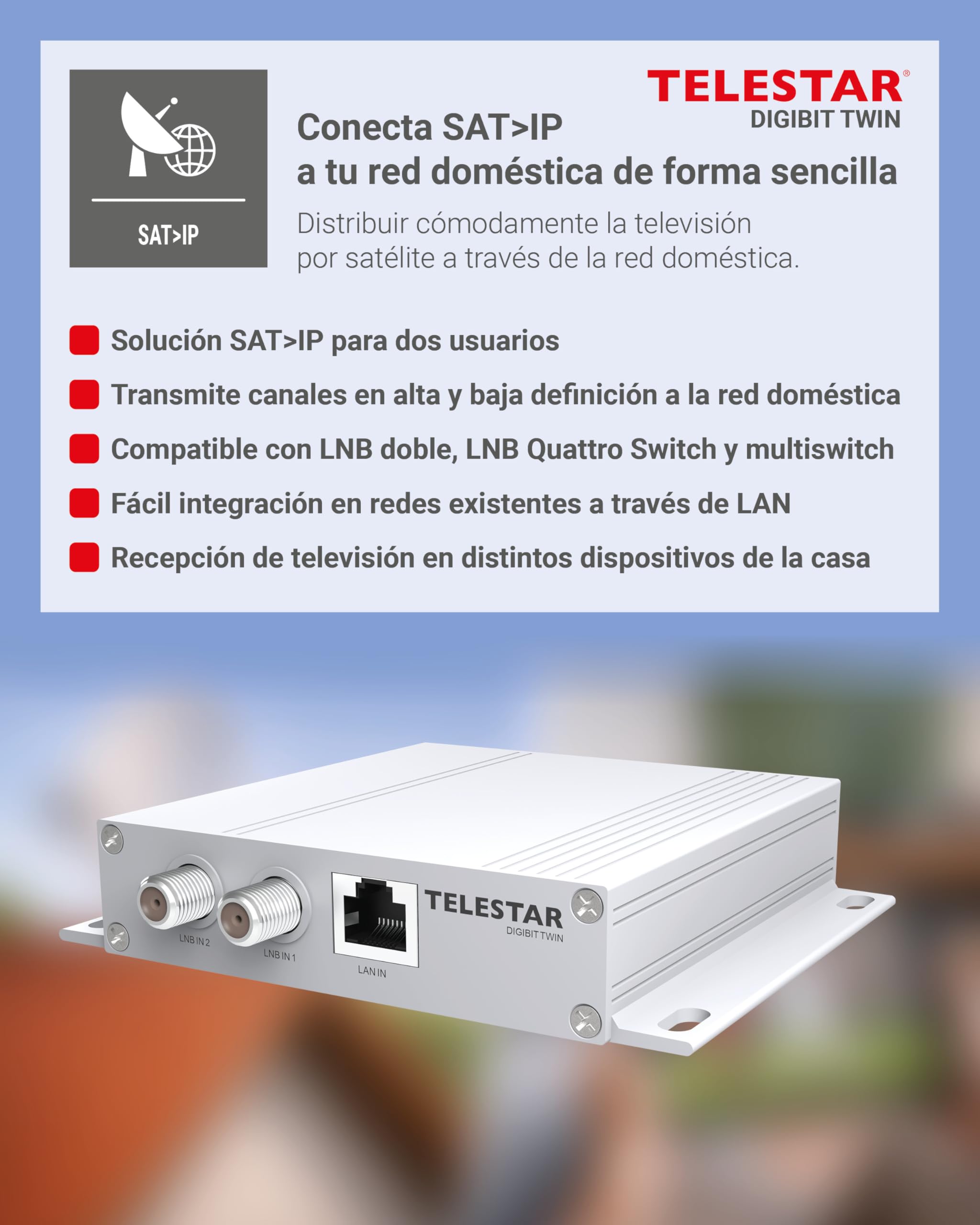 TELESTAR DIGIBIT Twin – Sat>IP Router para 2 usuarios – Plata | Transmisión de señales satélite en la red doméstica, transmisor de red, HDTV