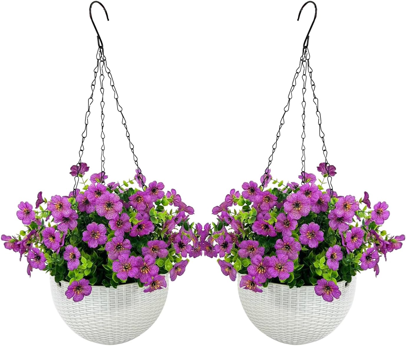 2 Set Outdoor Artificial Hanging Plants Flowers Basket for Fall Autumn, Faux UV Resistant Realistic Artificial Flower for Outside Porch Patio Balcony Garden Yard Home Decor