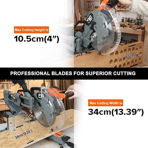 Miniatura 2 de Prostormer Sierra ingletadora compuesta deslizante de 12 pulgadas, motor de 15 amperios, 5000 RPM, hoja de 100 dientes, cortes de inglete y bisel de