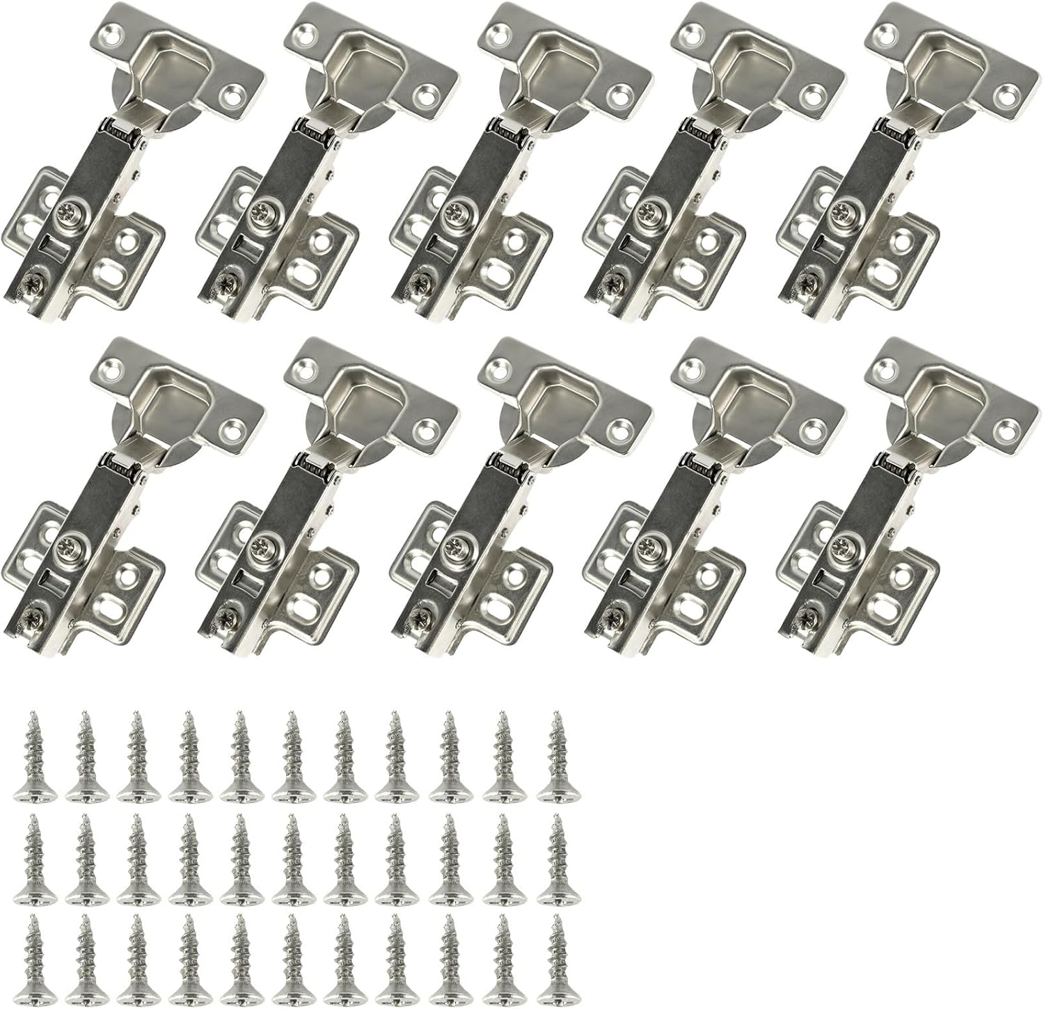 10/20Pcs Door Hinge Stainless Steel Cabinet Door Hinges Hydraulic Damper Buffer Soft Close Quiet Wardrobe Door Concealed Hinges(20pcs Silver)