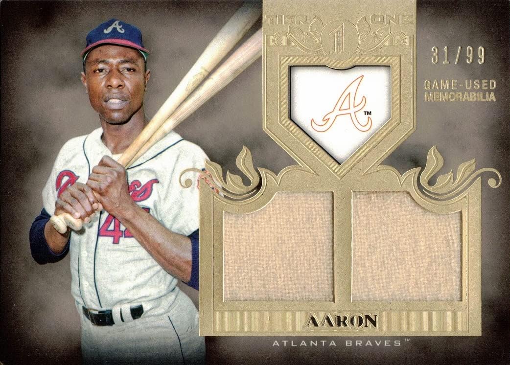 2011 Topps Tier One Tops Shelf Dual Relics #TSR44 Hank Aaron Game Worn Braves Jersey Baseball Card - Only 99 made!