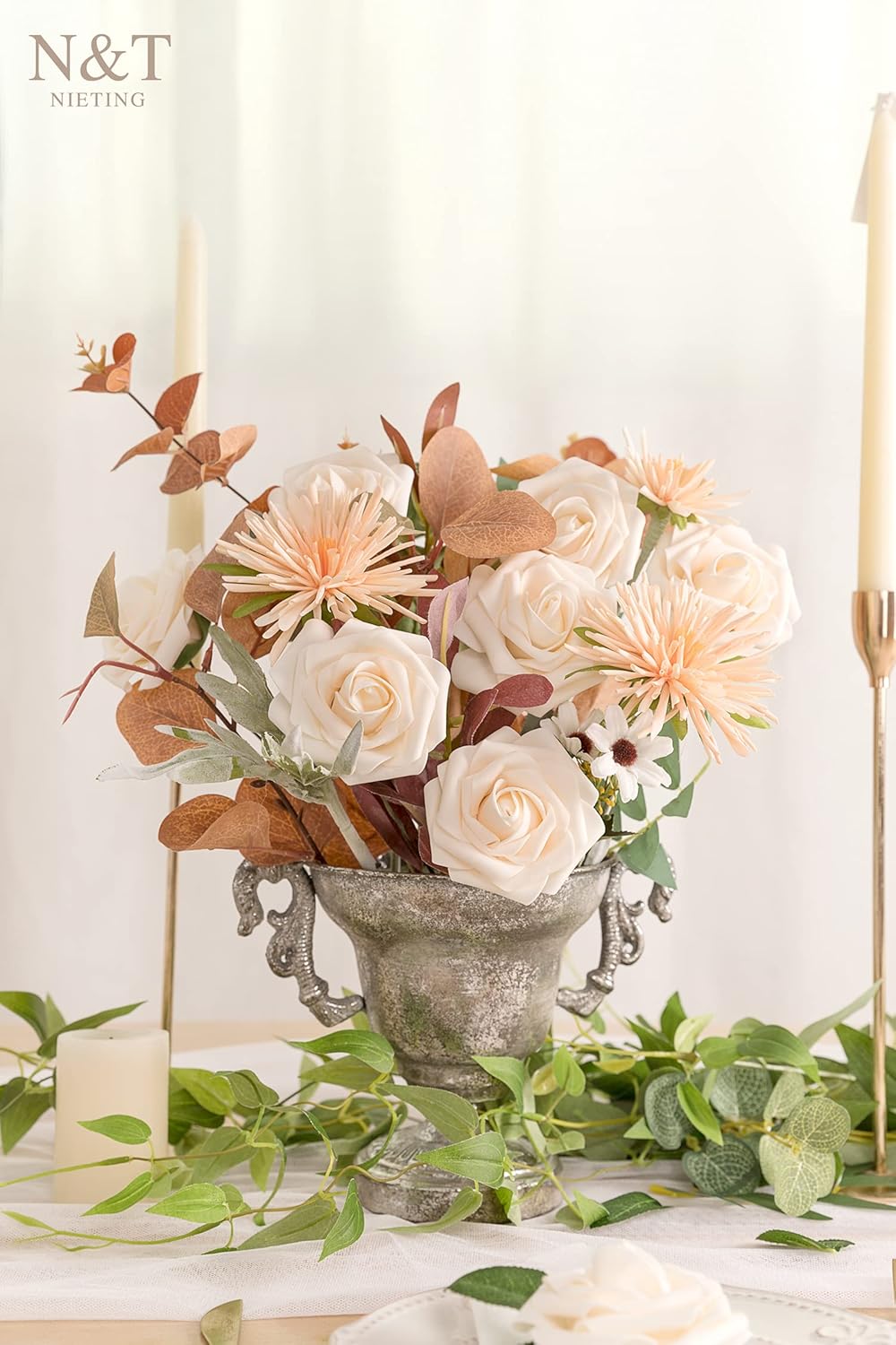 N&T NIETING Artificial Flowers, 25pcs Fake Flowers Bulk Perfect for DIY Fall Wedding Bridesmaid Bridal Bouquets Centerpieces Party Home Flower Arrangement Decoration, Cream Roses - Image 4