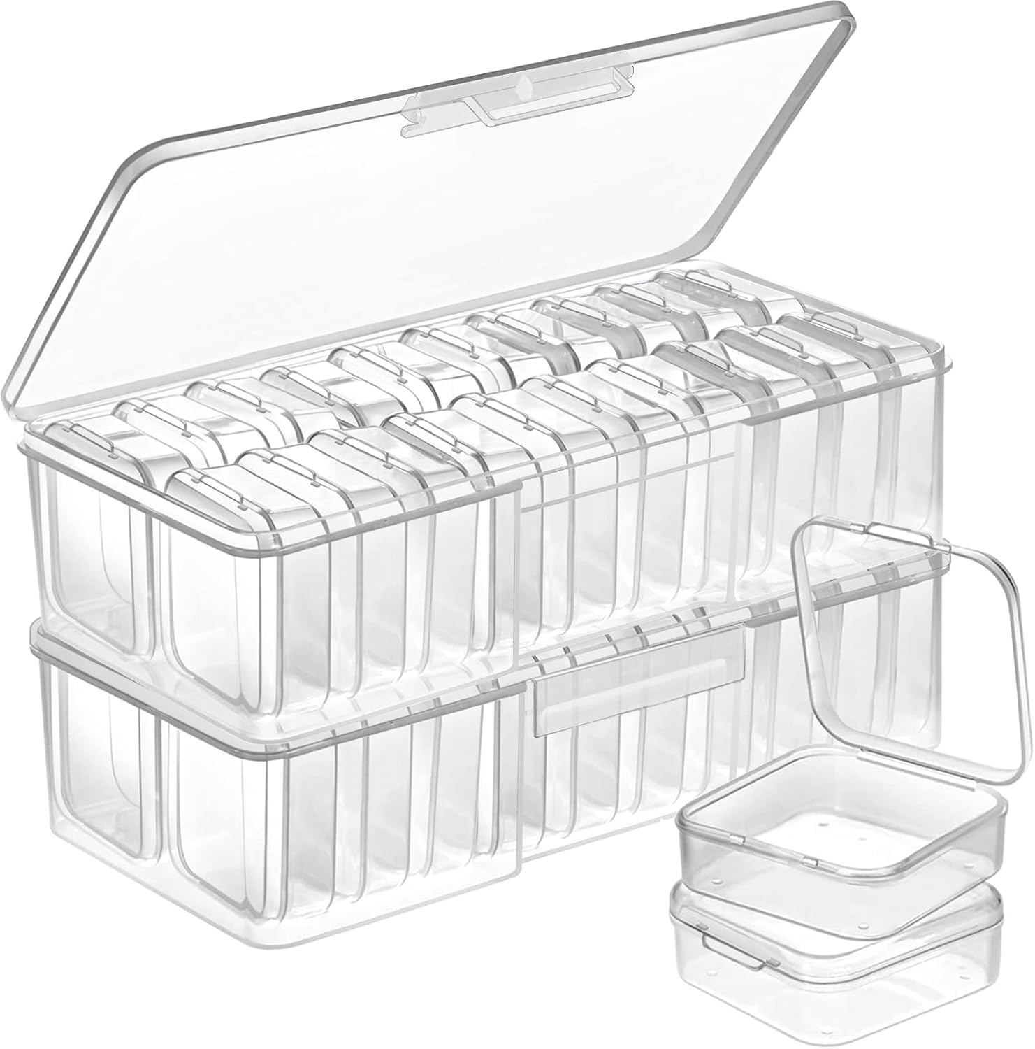 DUOFIRE Plastic Box Organizer - Small Storage Containers, Square (5.2 x 5.2 x 1.3inch), 2 Pack for Beads, Jewelry and Small Items