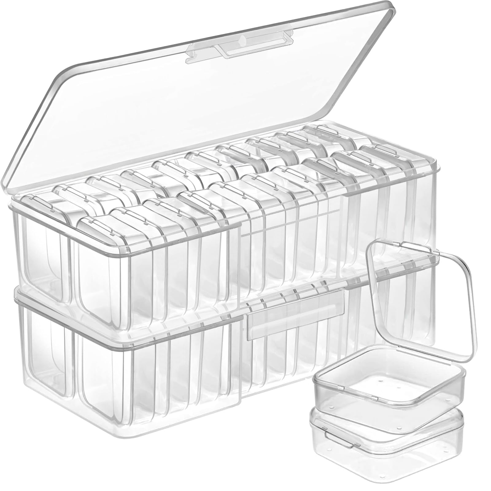 DUOFIRE Bead Organizer 40 Clear Plastic Bead Storage Containers Hinged Lids
