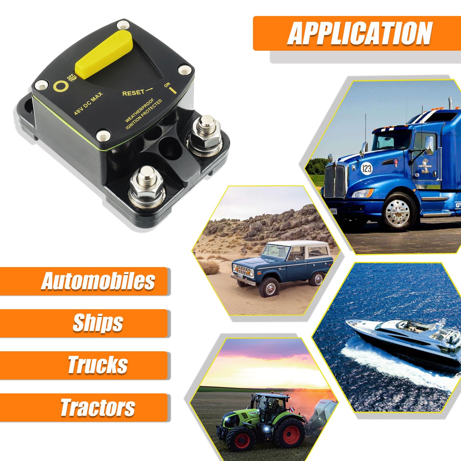 30A aripristino manuale interruttore, 12-48V DC Interruttore di Circuito Automatico Fusibile, con Capicorda Rondella In Rame per Audio per Auto Marine
