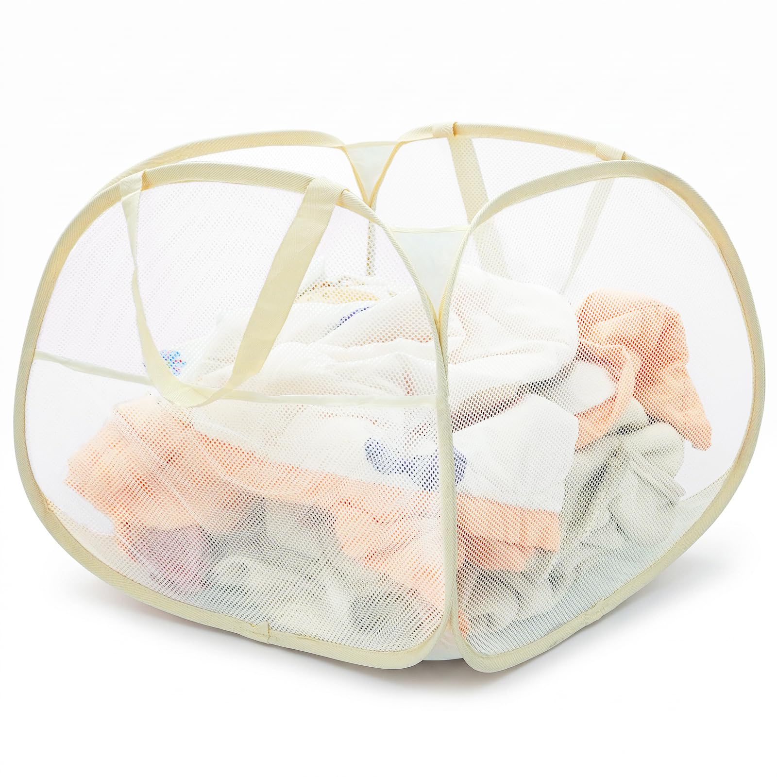 Collapsible Laundry Baskets, 90L Large Foldable Laundry Basket, Durable Mesh Pop Up Hampers for Laundry, Dirty Clothes Laundry Hamper for Bedroom, Bathroom, Dorm, Laundry Room, Travel, Camping Beige