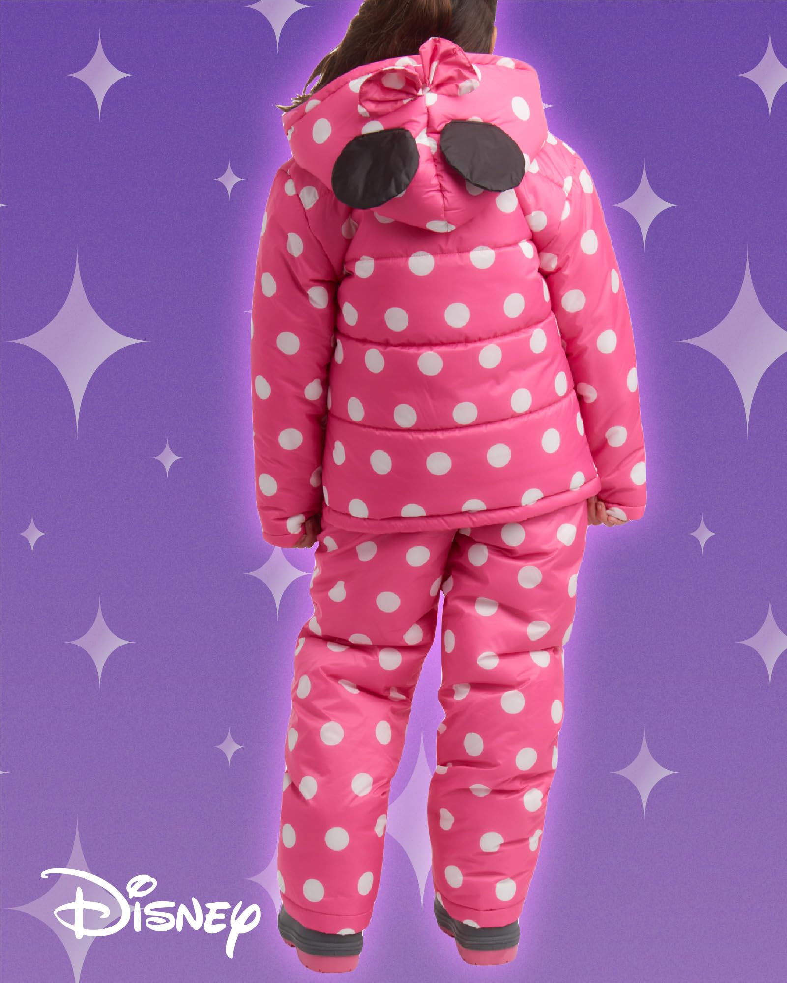 Disney - Juego de traje de nieve para niñas, Minnie Mouse, Lilo & Stich, 2 piezas, chamarra de esquí y pantalones de babero de nieve para niños pequeños (2T-7)