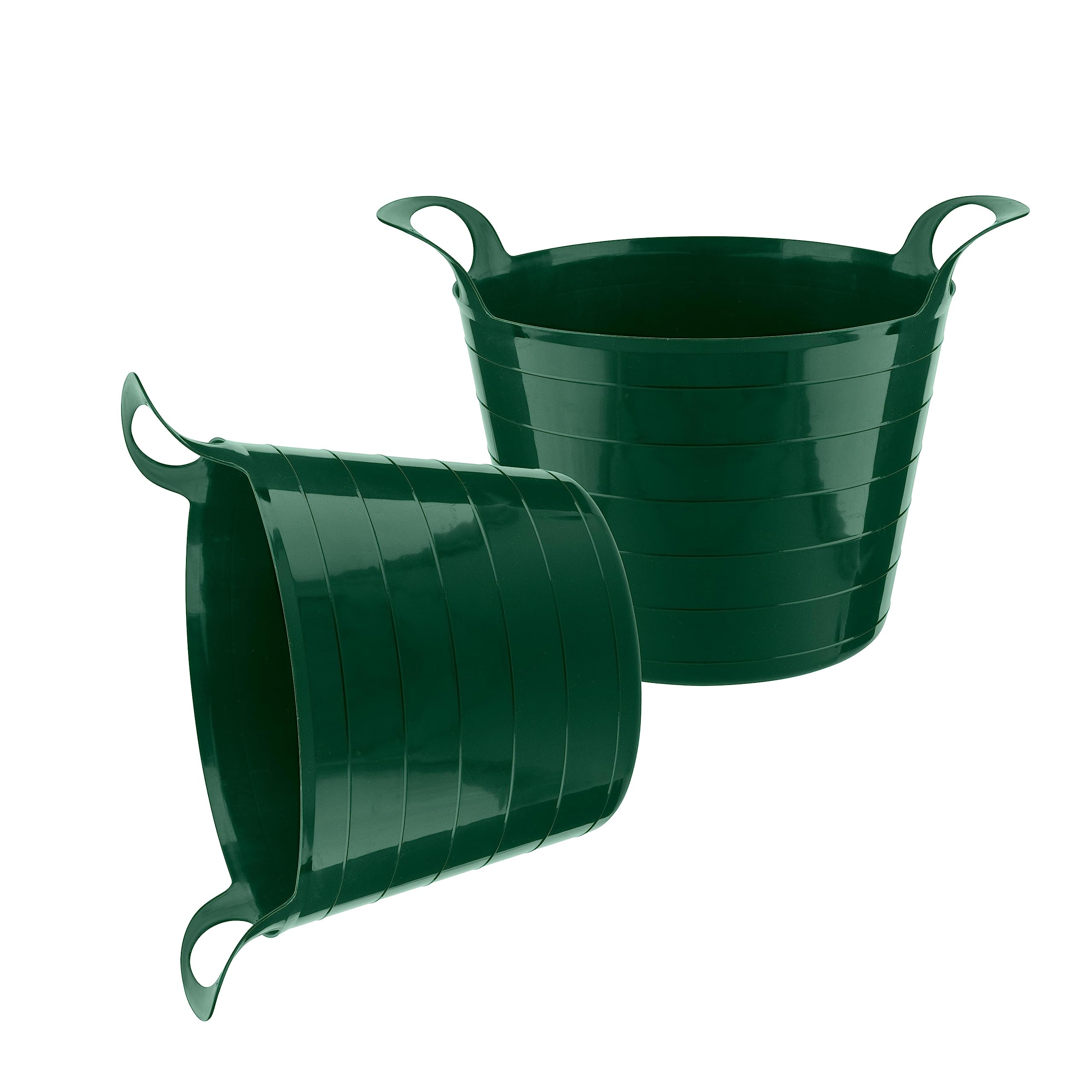 HOMESHOPA Flexi Tub, 2 Pack 7.5 Litre, Green Garden Home Flexible Rubber Storage Container Bucket, Polyethylene Flex Tub, Multi Purpose Robust Plastic Garden Trugs, Laundry Basket