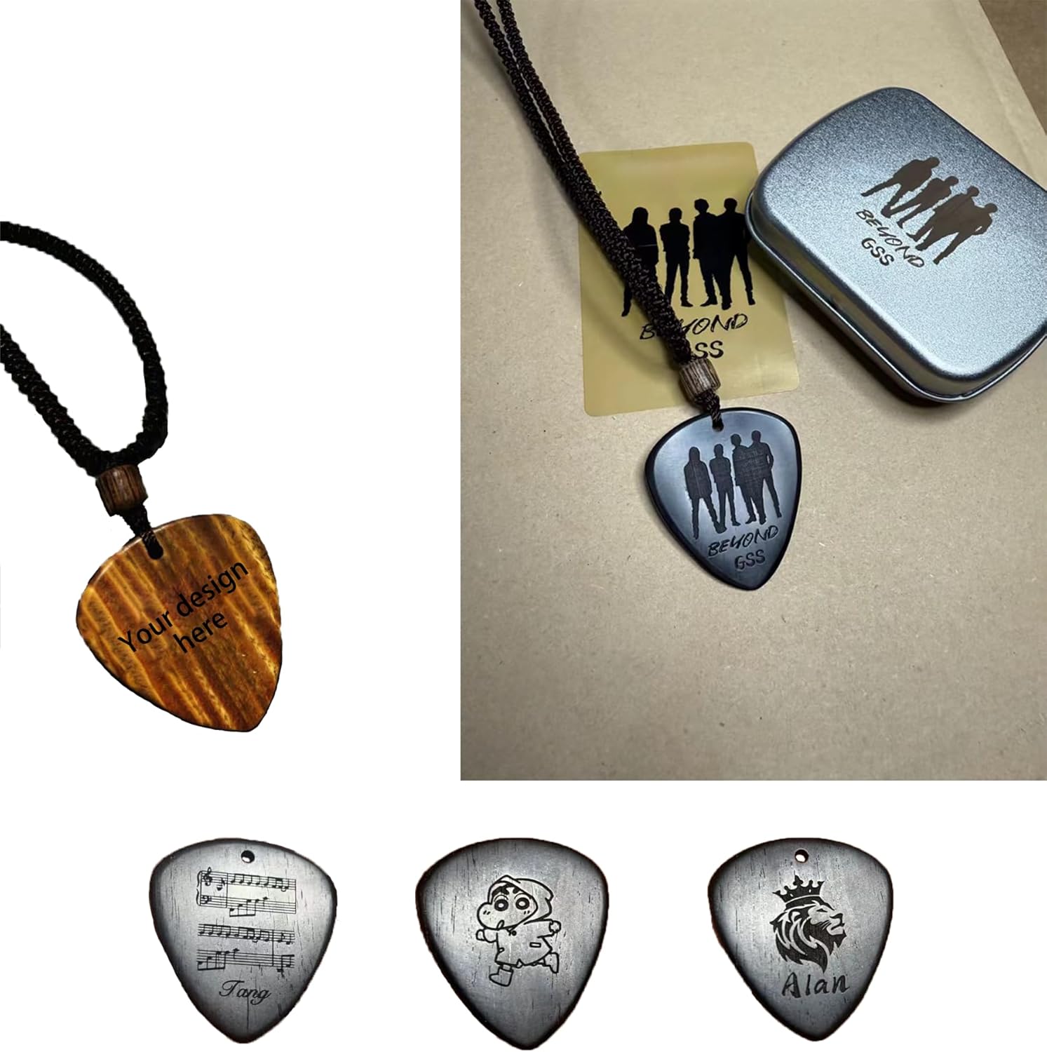 Custom Guitar Picks - Personalized Guitar Pick Necklace Wooden Engraved Message or Photo - Guitar Pick Necklace Bracelets Gift for Men Women