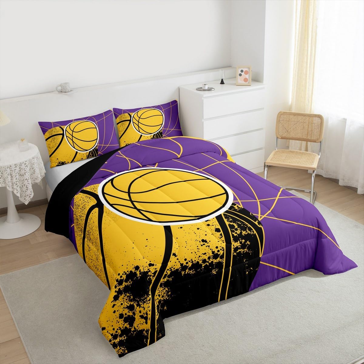 Feelyou Basketball Teams Comforter Set All Season Gaming Sports Bedding Set with 1 Pillow Cases Kids Twin Bedclothes Gift for Basketball Lover Decor Ball Games Duvet Quilt Soft Lightweight