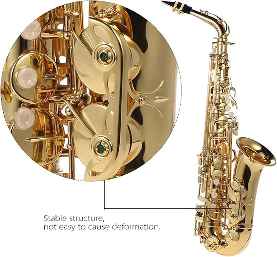 EB Alto Brass Saxophone Lacquered Gold E Flat Sax Woodwind Brass Instruments Beginner Saxophone