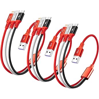 ASICEN 3-in-1 USB Charging Cable [Pack of 3 35 cm] Multi Micro USB Cable