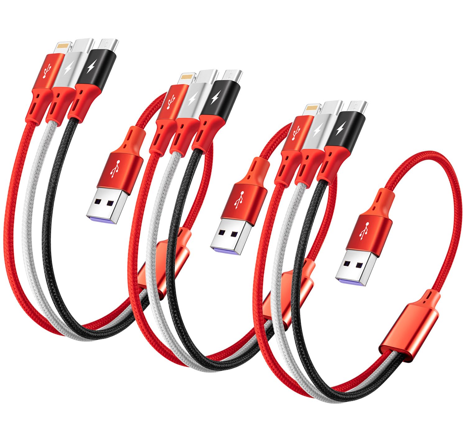 2Pack Multi Charging Cable 3 in 1 Retractable Multiple Charger Cable Fast Charging Cable USB C Charger with
