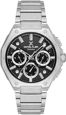 Daniel Klein, Watch for Men, Multifunction Mens Watch - Silver Wrist Watch for Men, Analog Wrist Watch, Black Watches for Men