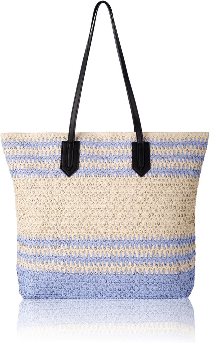 FAERIE Beach Bag Straw Beach Bags for Women Vacation Handbags Beach Tote Bag Straw Bags for Women Beach Bag With Zipper