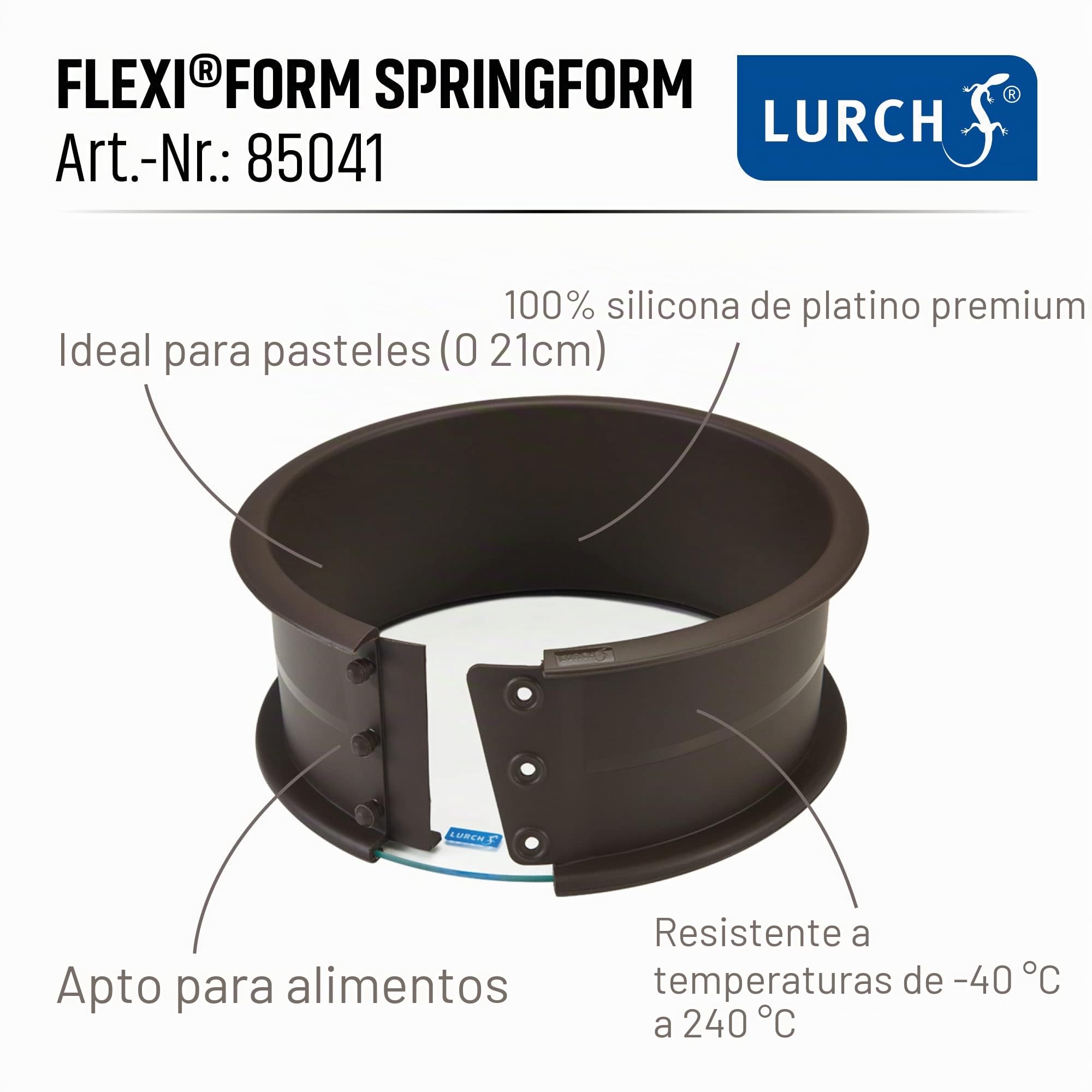 Lurch 85041 FlexiForm - Molde para tartas con base de cristal (silicona, 100% sin BPA, 20 cm de diámetro, 8 cm de altura)