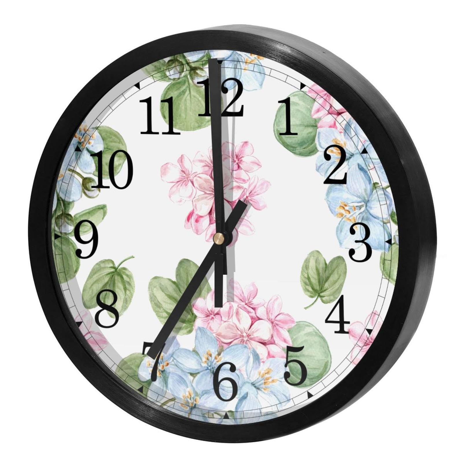 Horloge murale silencieuse à quartz fleur rose pour une chambre sans tic-tac