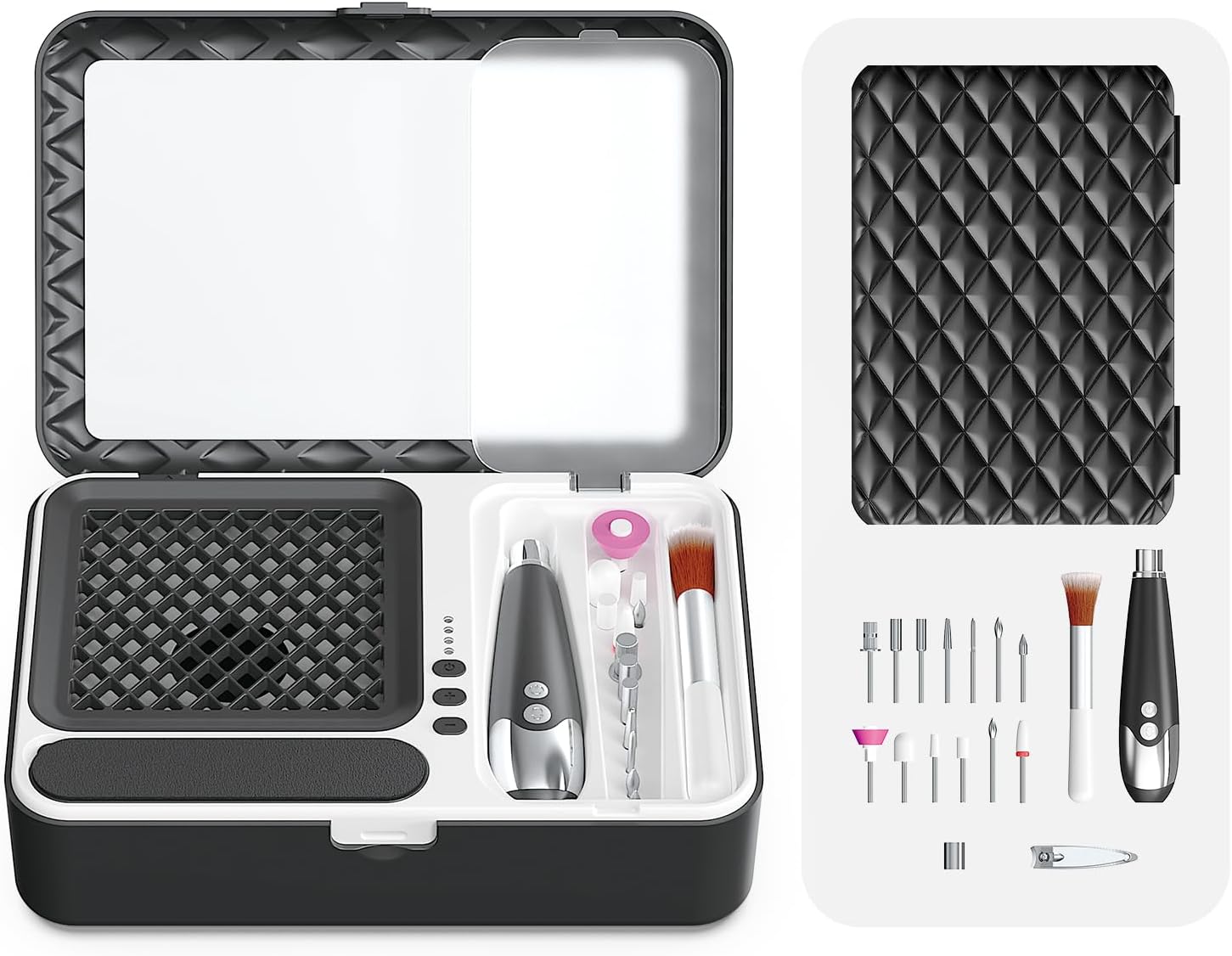 Portable Nail Dust Collector Deluxe Kit, Rechargeable Cordless Nail Quiet Vacuum Fan Cleaner with Mirror & Reusable Filters, Rich Nail Tech Tools, Compact Travel Size, Best Gifts for Women Teen Girls