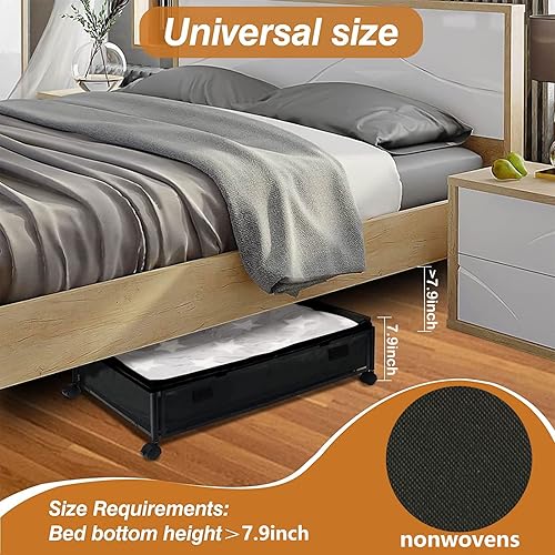 Miniatura 5 de Uranshin Contenedores de almacenamiento debajo de la cama con tapa y ruedas, paquete de 2, almacenamiento de zapatos debajo de la cama, organizador