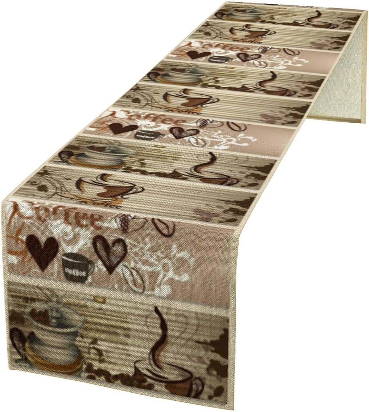 Coffee Theme Table Runner，Coffee Time Country Rustic Farmhouse Kitchen Dining Table Decoration for Home Party Decor 13x90 in
